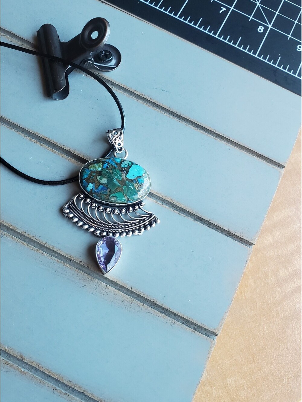 925 copper malachite amethyst pendant necklace